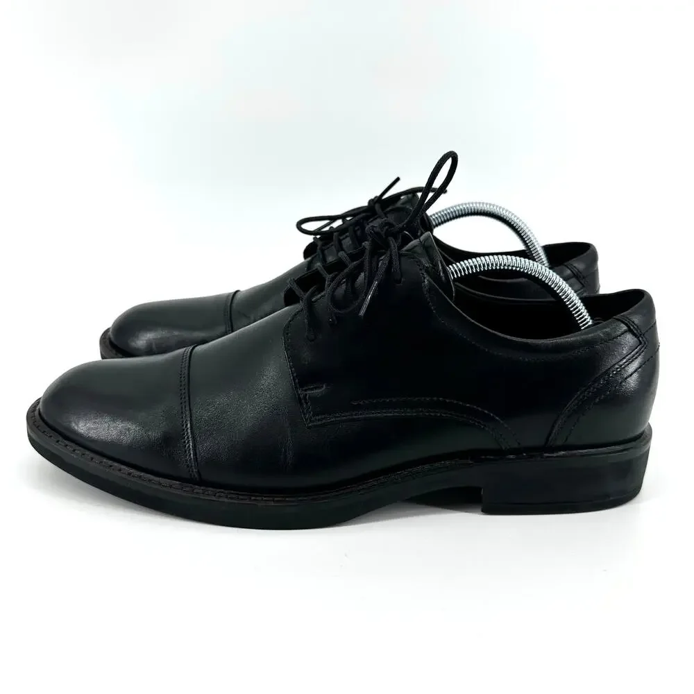 Ecco Biarritz Shoe Men 9 Black Leather Oxford Cap‎ Toe Lace Up Comfort Office